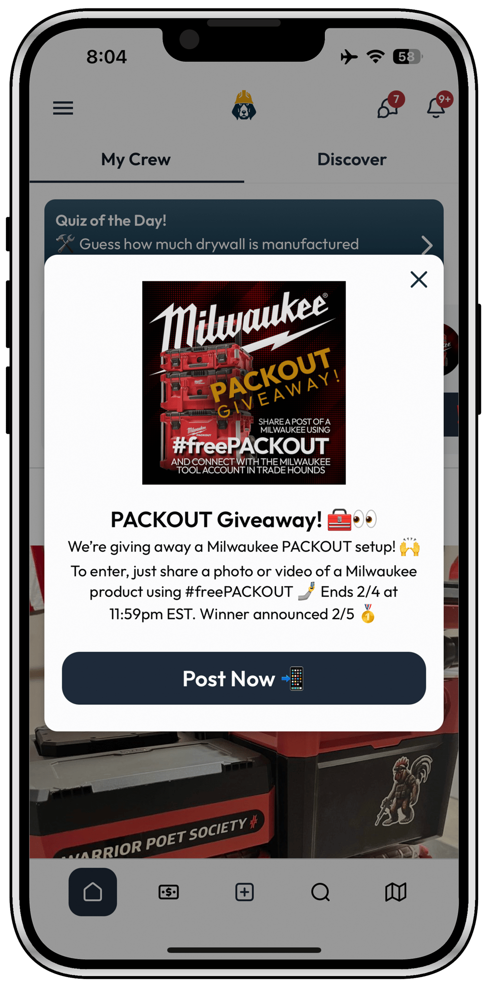Milwaukee giveaway in cell