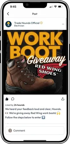 Red Wing work boot Trade Hounds giveaway on cell